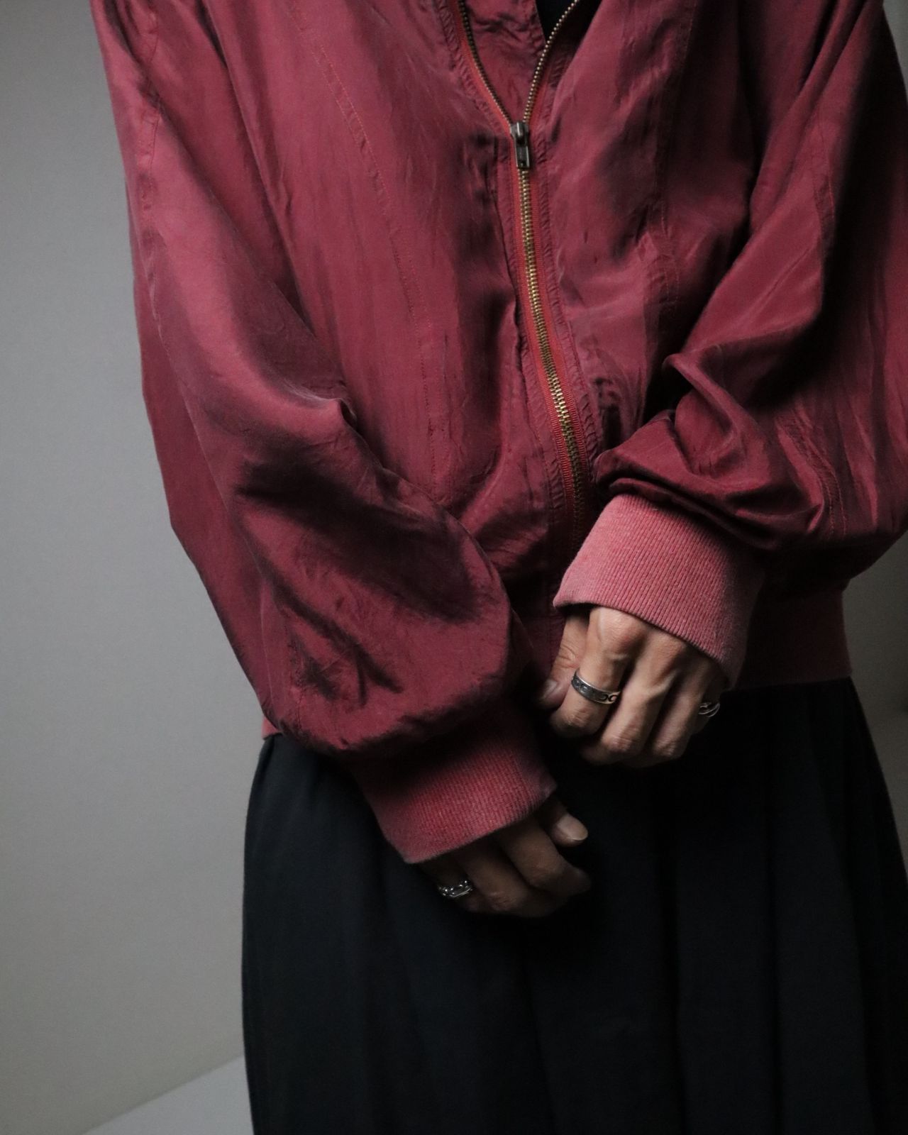 fade silk oversized bomber jacket blouson bordeaux シルク 絹 オーバーサイズ ボンバージャケット ブルゾン 深紅 ボルドー 80s 90s AllSaints Tierra Faded Oversized Bomber Jacket in Pink for Men