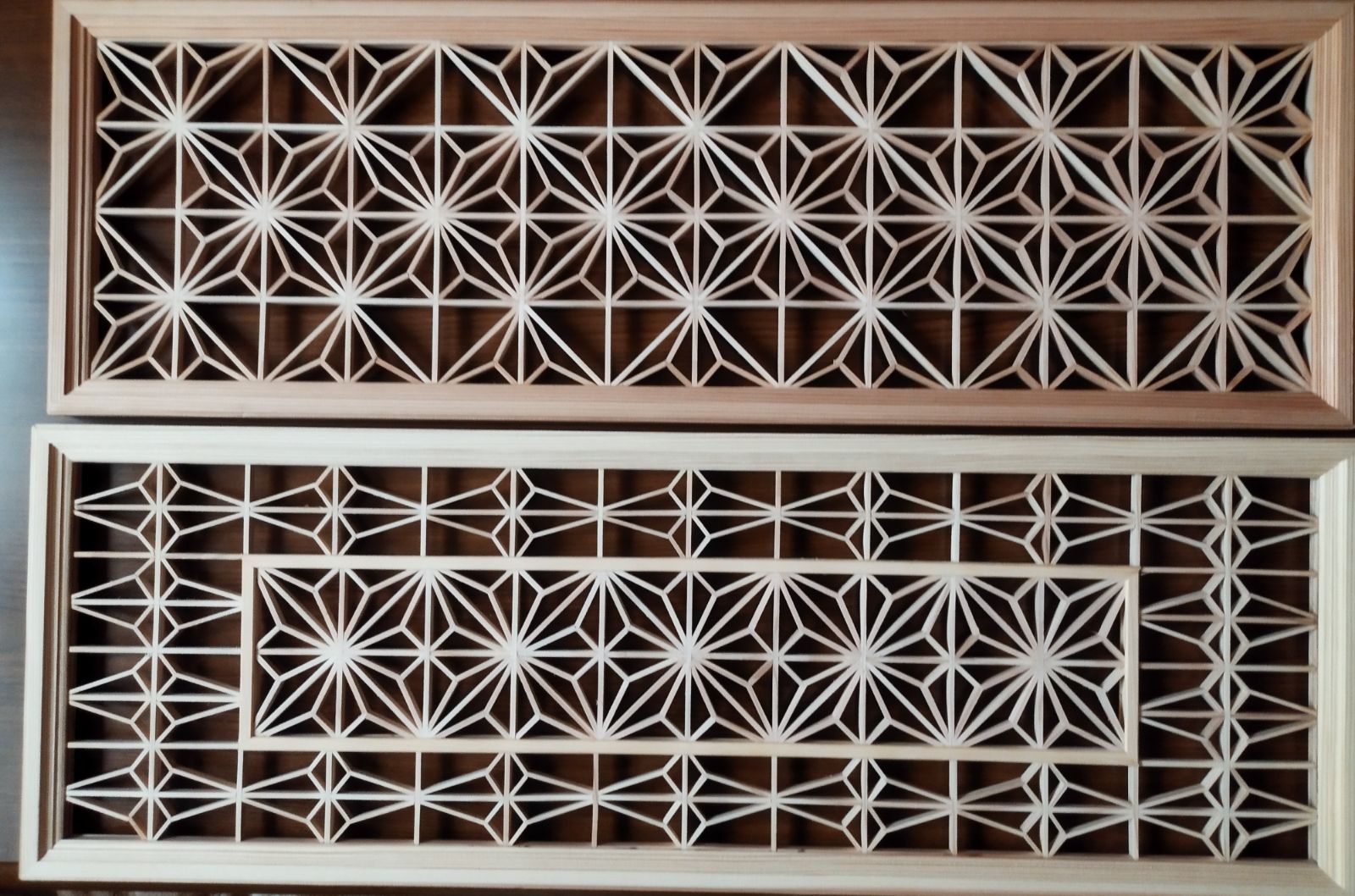 壱 160 麻の葉組子 吹き抜け2枚一組 木製額縁 5 値段交渉OK 麻の葉