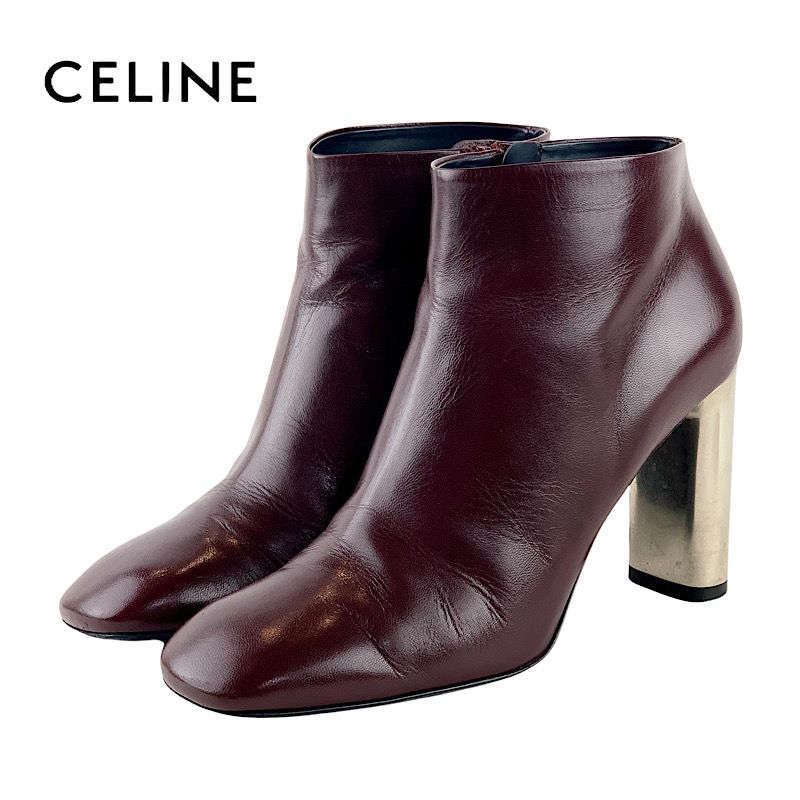 セリーヌ CELINE ブーツ ショートブーツ 靴 シューズ レザー ボルドー ...