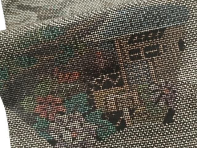 平和屋着物○本場大島紬 9マルキ 地紙重ね風景草花文 正絹 逸品  