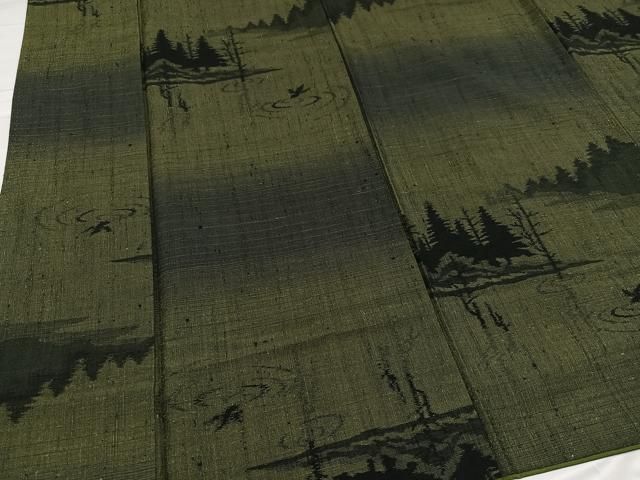 平和屋着物○上質な紬 水辺樹林 鳥 正絹 逸品 AABB2931ph