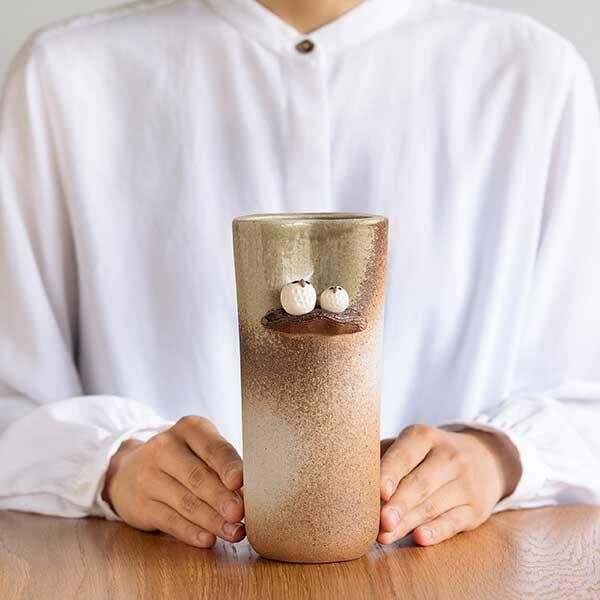 信楽焼】生子釉象鼻耳付花瓶