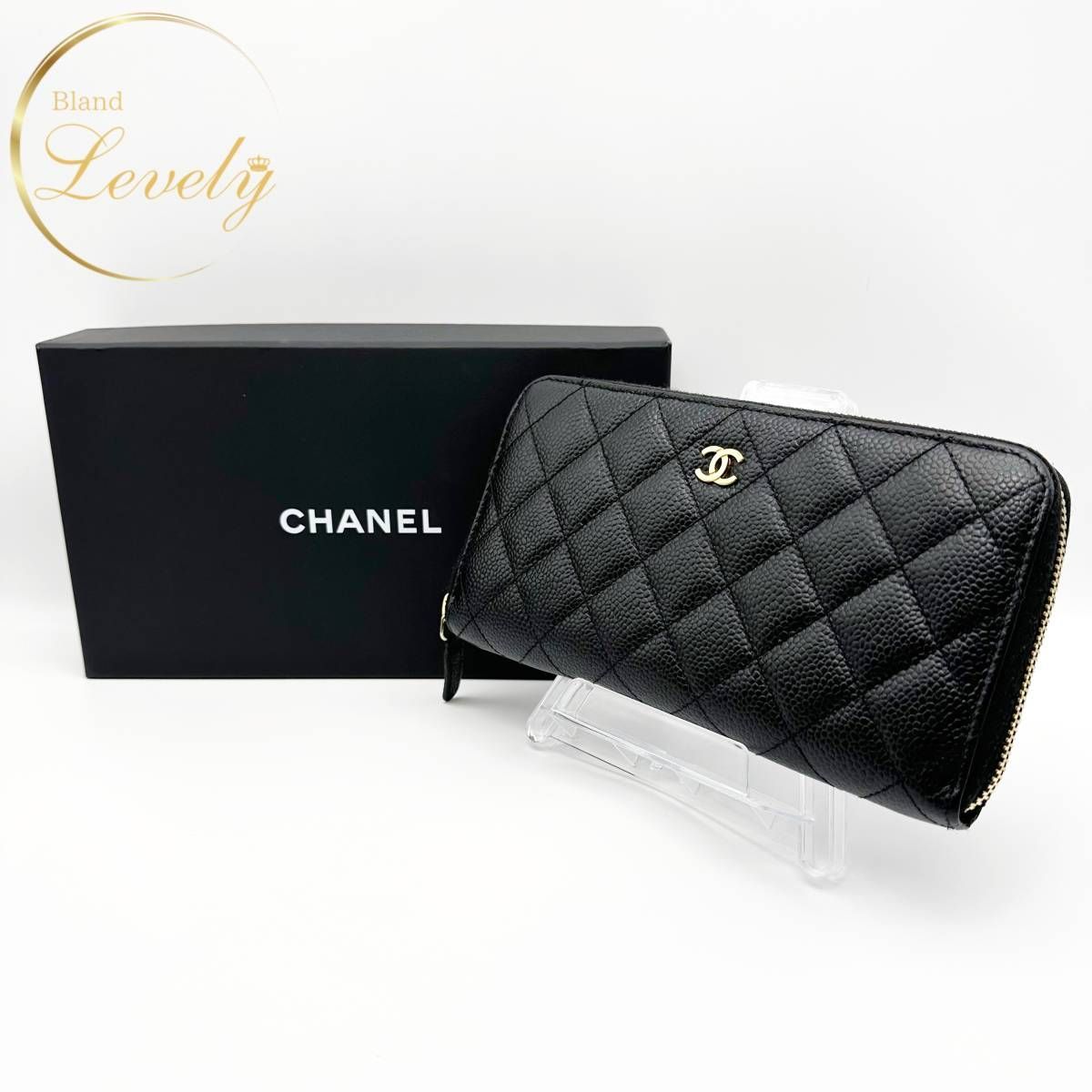 CHANEL シャネル マトラッセ キャビアスキン ラウンドファスナー 