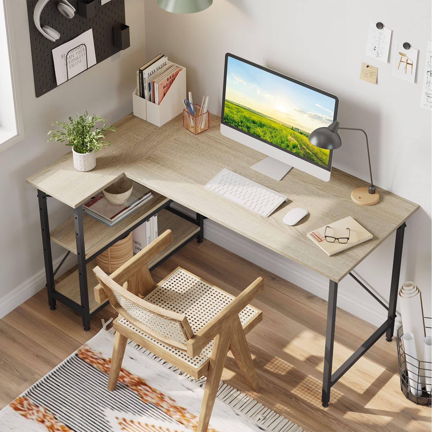 パソコンデスク pcデスク 幅140cm l字デスク HOME ゲーミングデスク l字型 デスク 机 コーナーデスク ラック付きデスク 省スペース おしゃれ 収納 DOMY ワークデスク 書斎 木製 ゲームデスク オフ