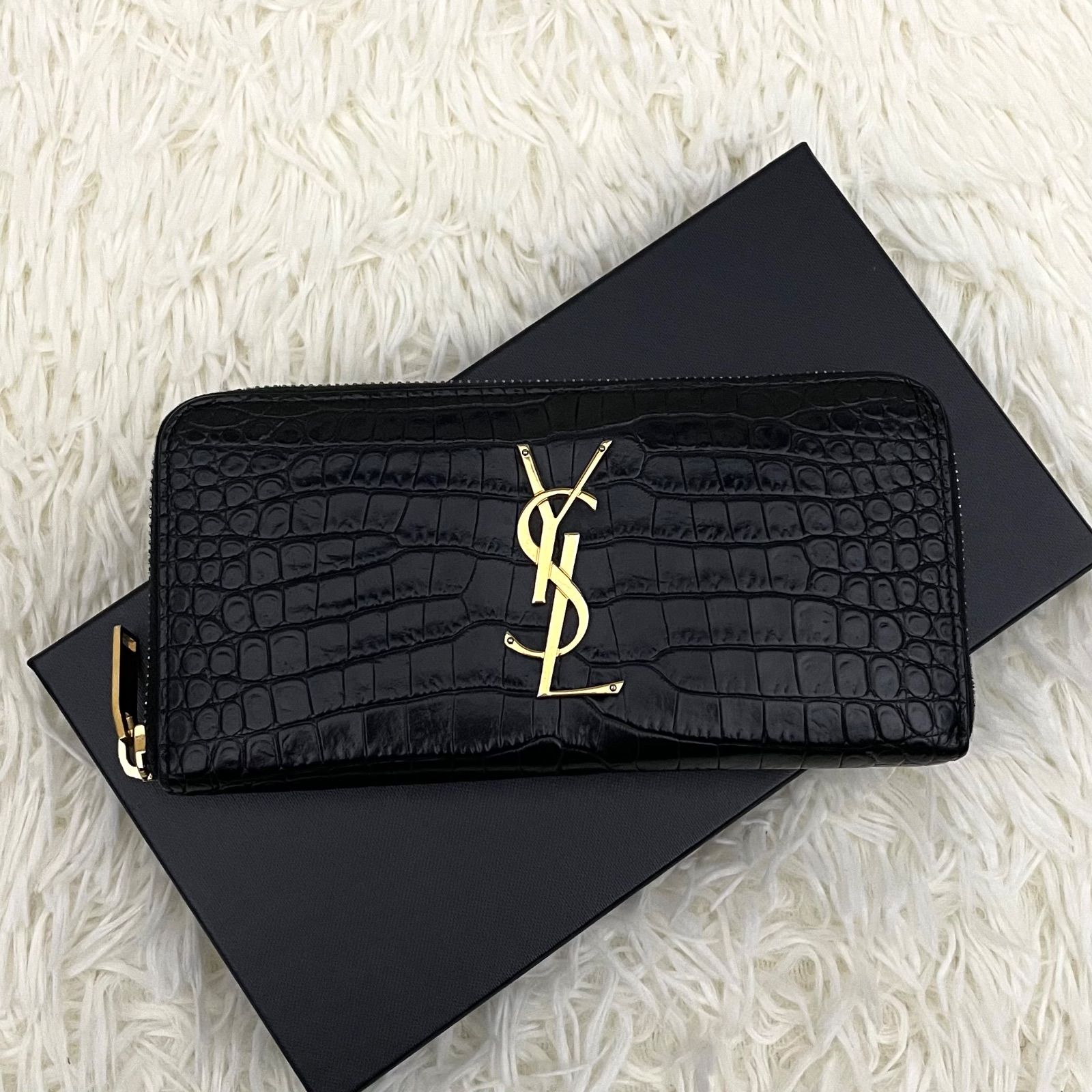 サンローラン 長財布 YSL カサンドラ クロコ型押し シルバー金具 2142 サンローラン 長財布 YSL カサンドラ クロコ型押し シルバー金具