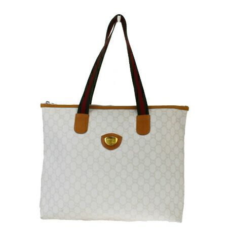 【中古】 グッチプラス GUCCI PLUS シェリー トートバッグ ショルダー GG柄 ホワイト ブラウン グリーン レッド PVC レザー 65MH332