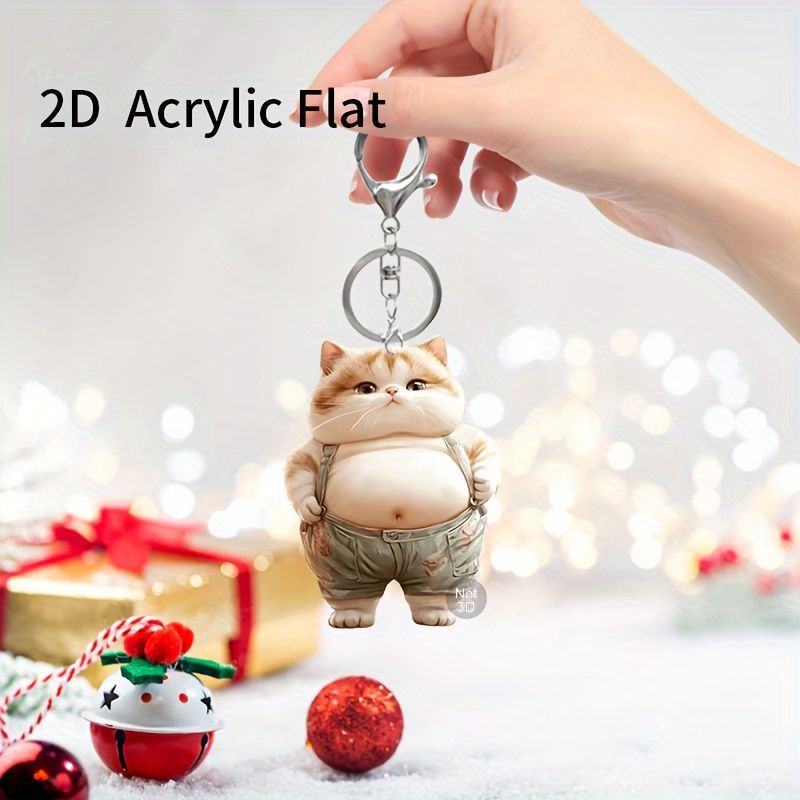 キーホルダー 太った ぽっちゃり 猫 かわいい 平面 2D アクリル 5cm