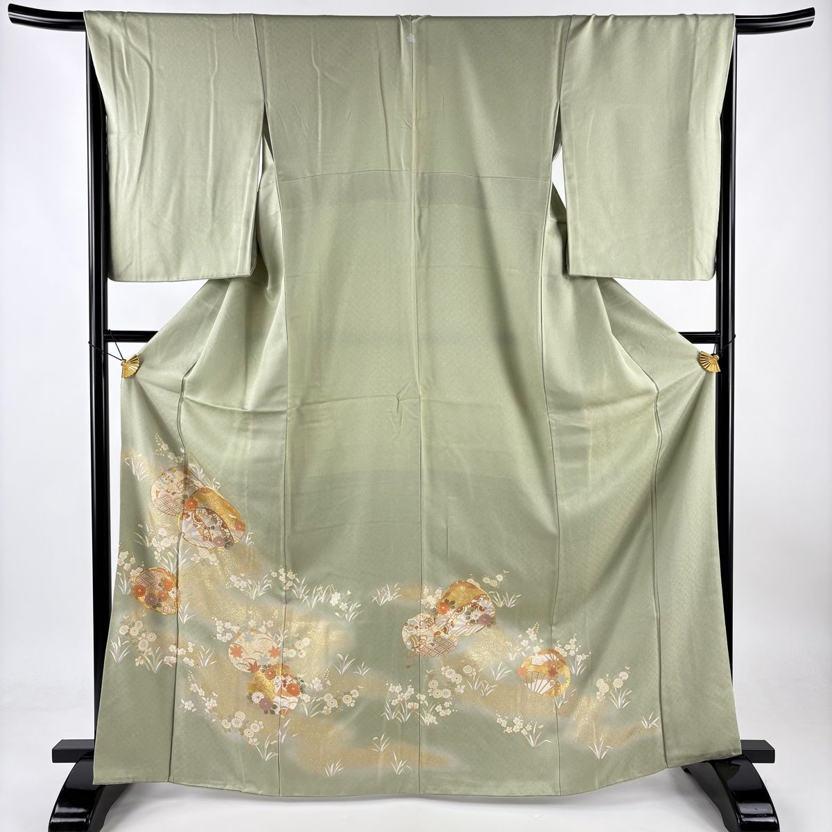 色留袖 身丈166cm 裄丈67cm M 袷 貝合わせ 草花 金糸 金彩 抹茶