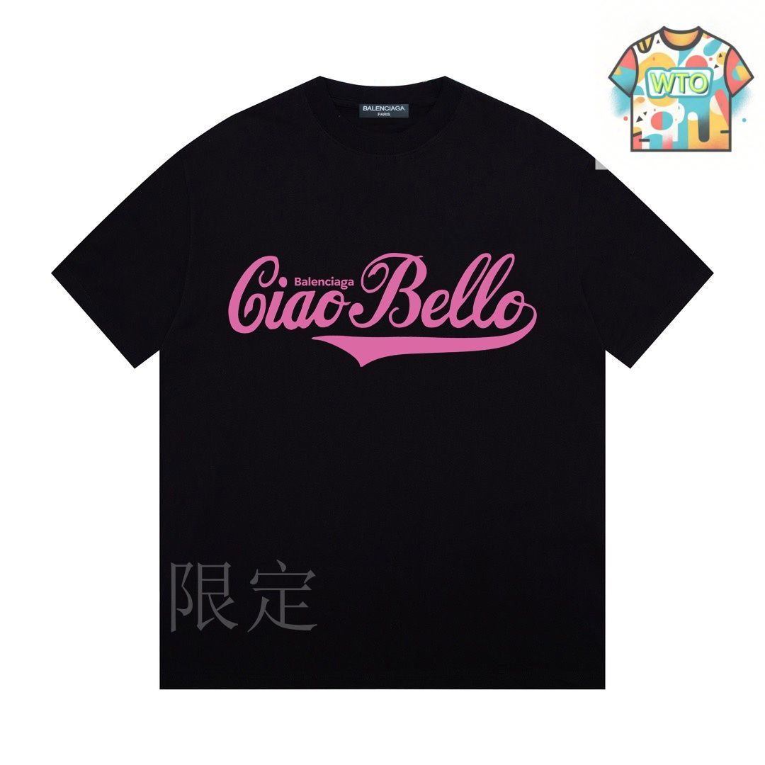今日特価】Balenciaga ピンク文字 Round Neck Short Sleeve T-2