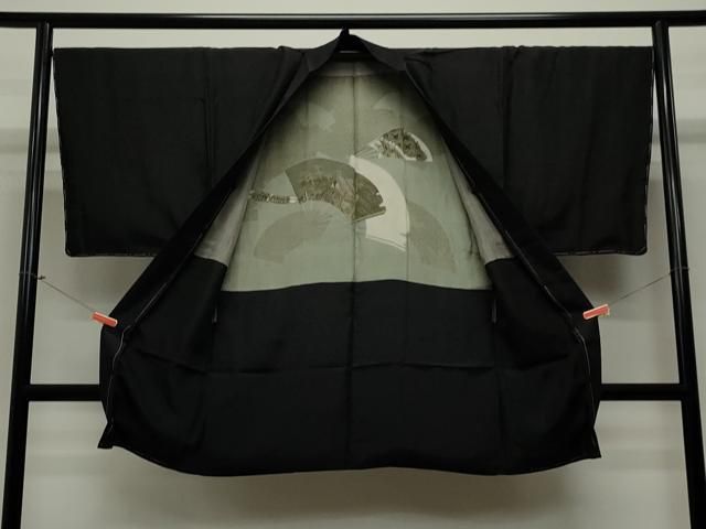 平和屋着物＃男性 長羽織 黒色 黒地 正絹 ♥ CAAT5854id