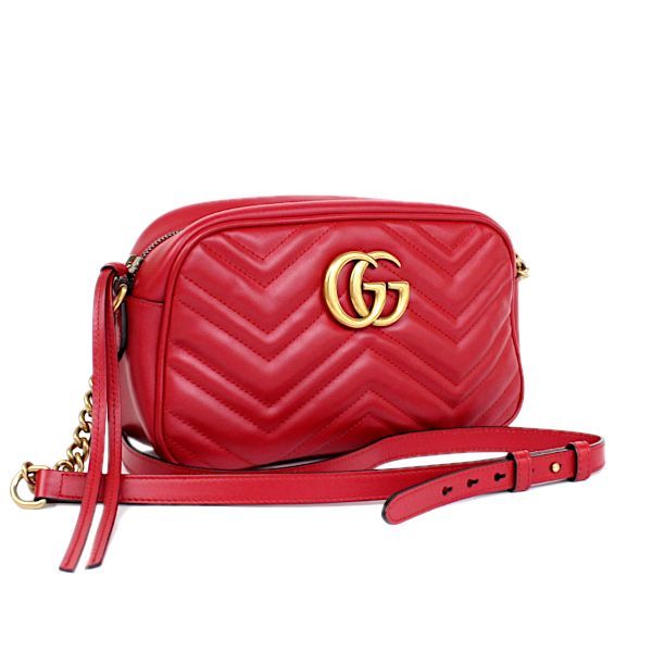 グッチ GUCCI レザー レッド 赤 GGマーモント キルティング ショルダー