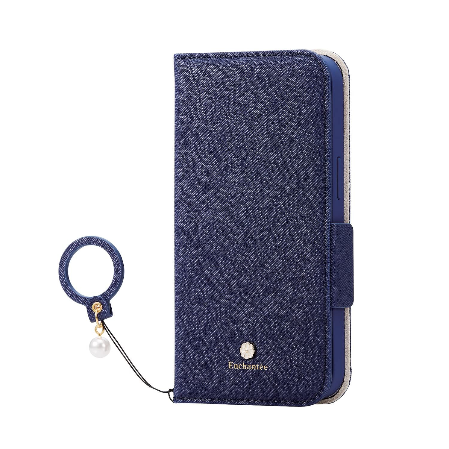 エレコム iPhone 14 / 13 ケース カバー 手帳型 リングストラップ付き ミラー付き カードポケット付き 耐衝撃 マグネット開閉 ストラップホール付き ネイビー PM-A22APLFJM2NV [ネイビー] [1)ケース単