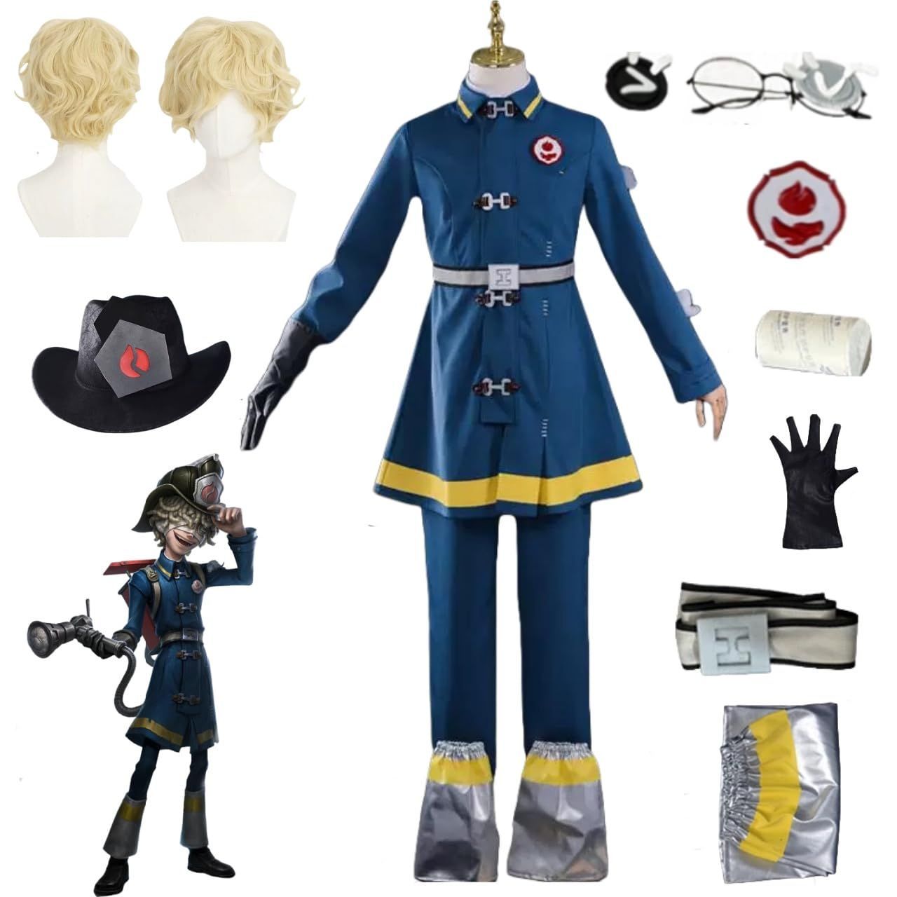 MOSATO 第五人格 火災調査員 フロリアン ブランド 初期衣装 コスプレ衣装 全セット ぼうし めがね レッグカバー付き ウィ ハロウィン
