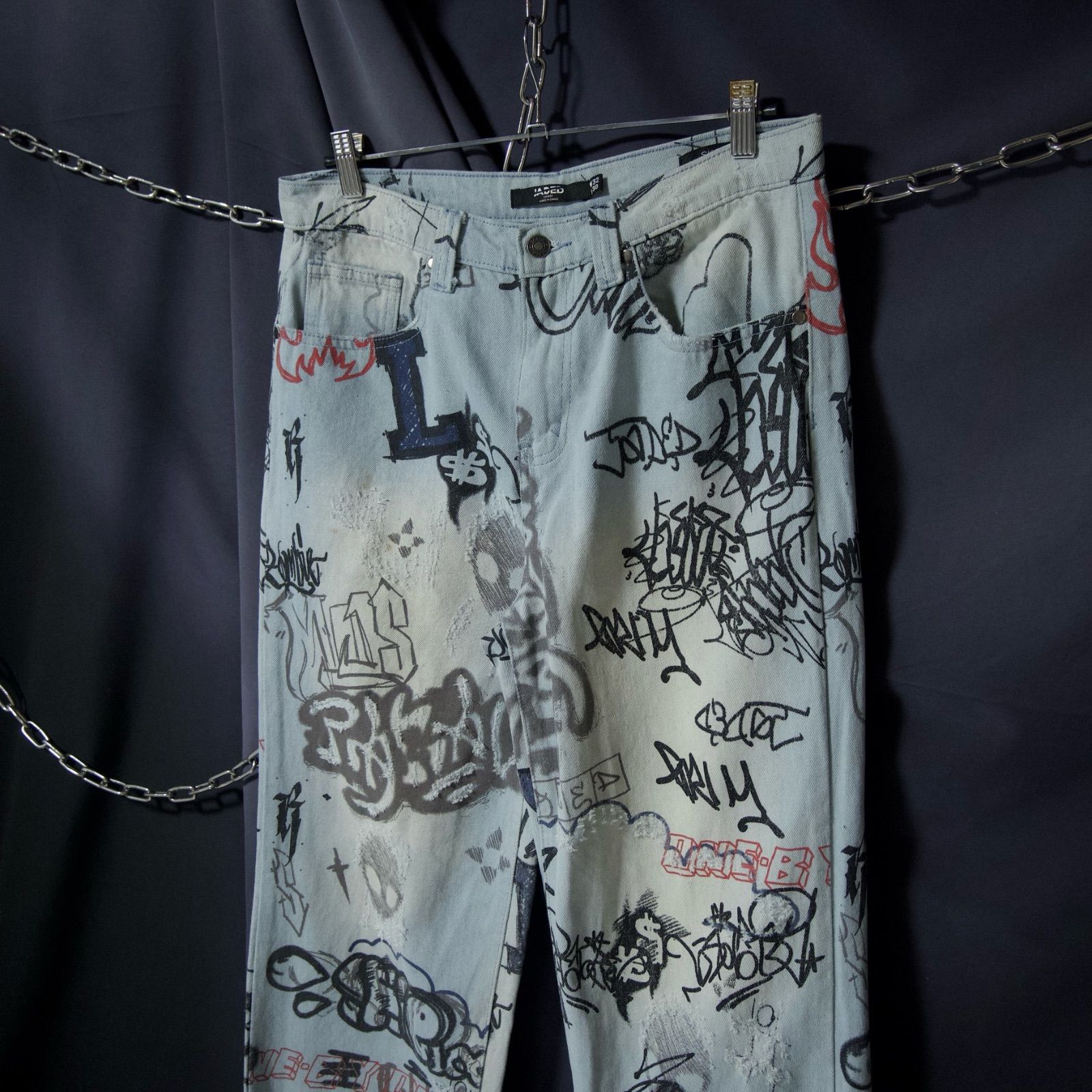 JADED LONDON Full Graphics Alien&Fire Baggy Denim 総柄