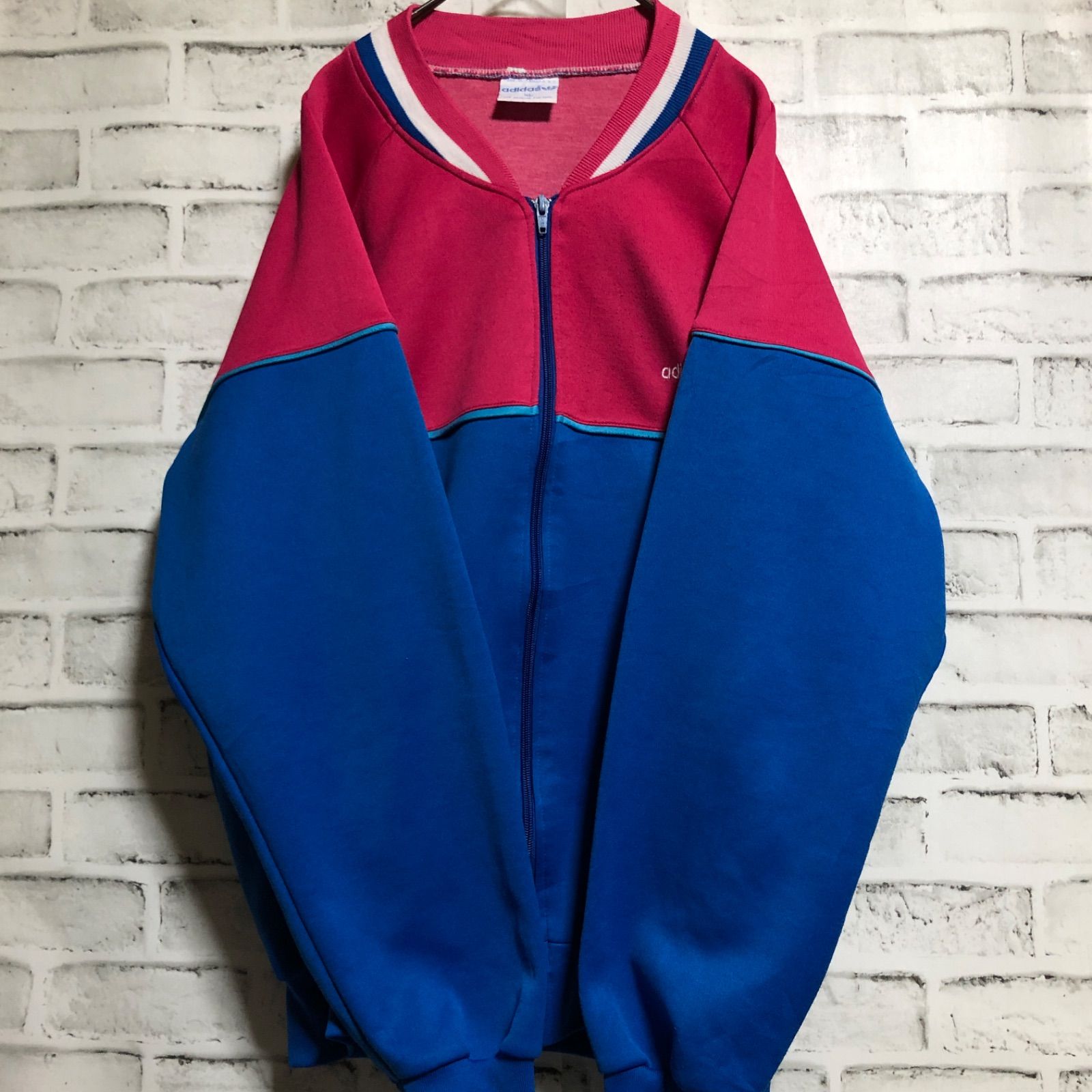希少XL⭐️80s adidas トラックジャケット/ジャージ 刺繍トレファイル vintage ブルー×ピンク