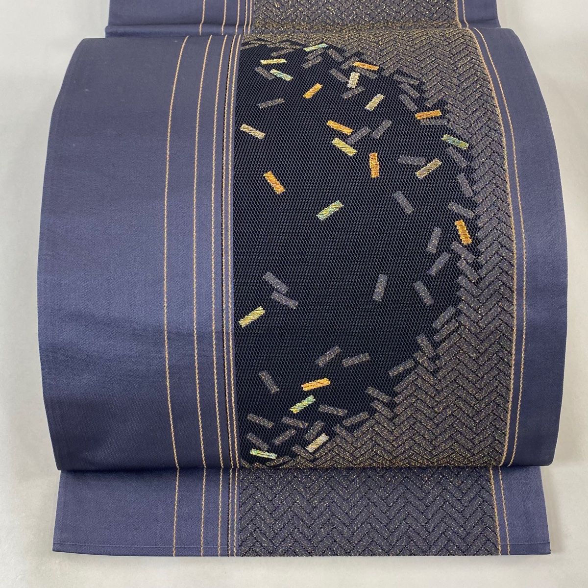 袋帯 美品 名品 六通 正絹 【中古】 袋帯 美品 名品 桜 箔 濃紺 六