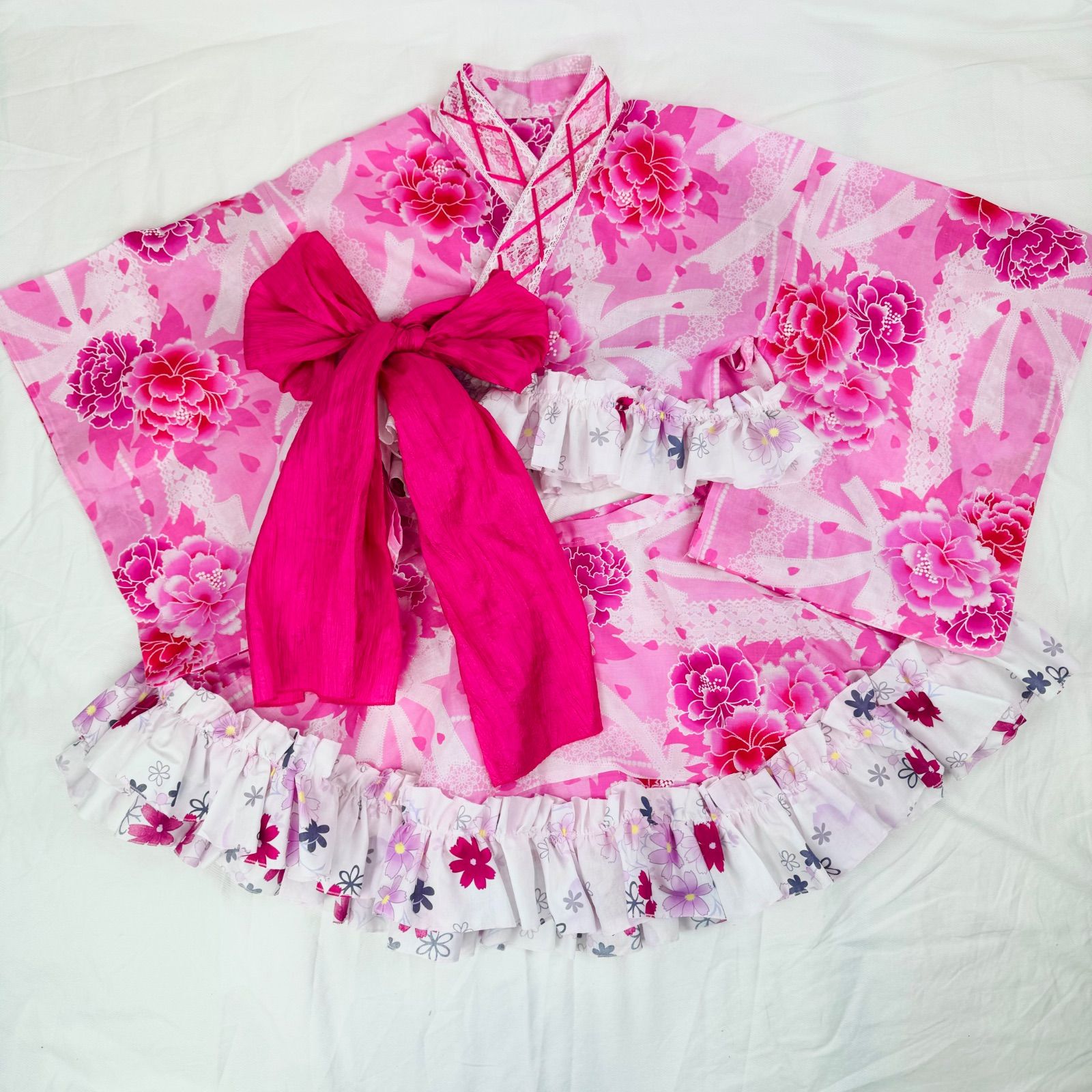 浴衣ドレス【リメイク】アイドル風ふりふり着物セットkimono