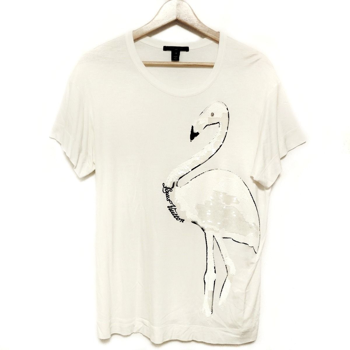 LOUIS VUITTON ルイヴィトン 半袖Tシャツ サイズM レディース - SS131F F3TS13VA7 白×アイボリー×黒 フラミンゴ|スパンコール