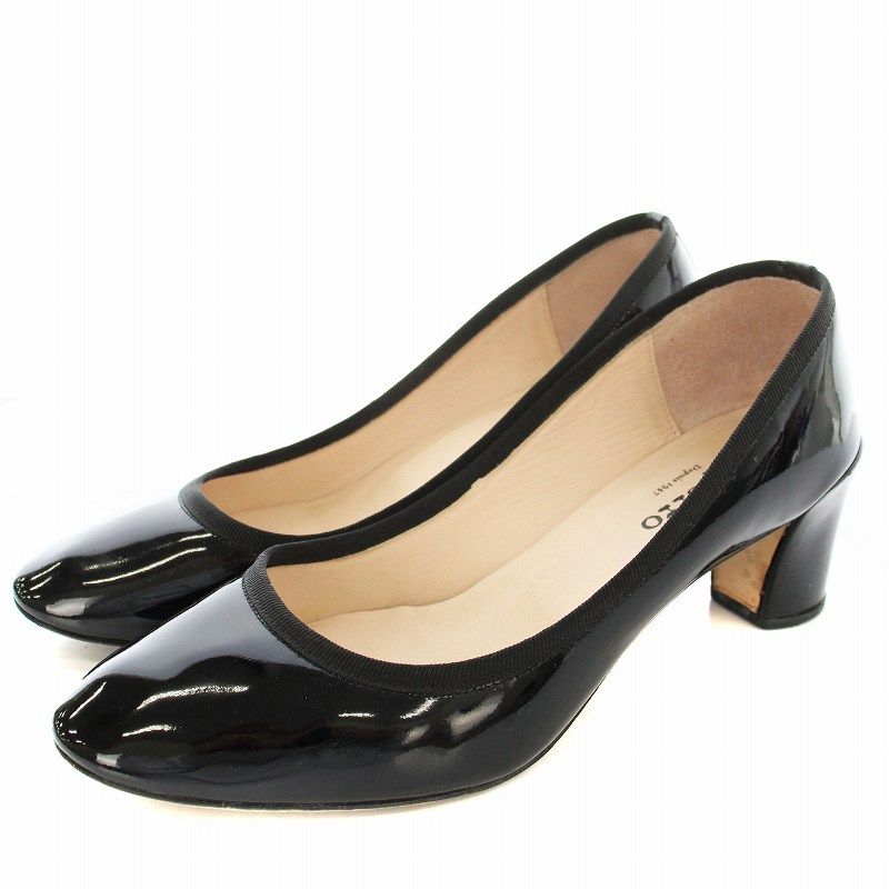 レペット Repetto エナメル パンプス ヒール 39 黒 ブラック