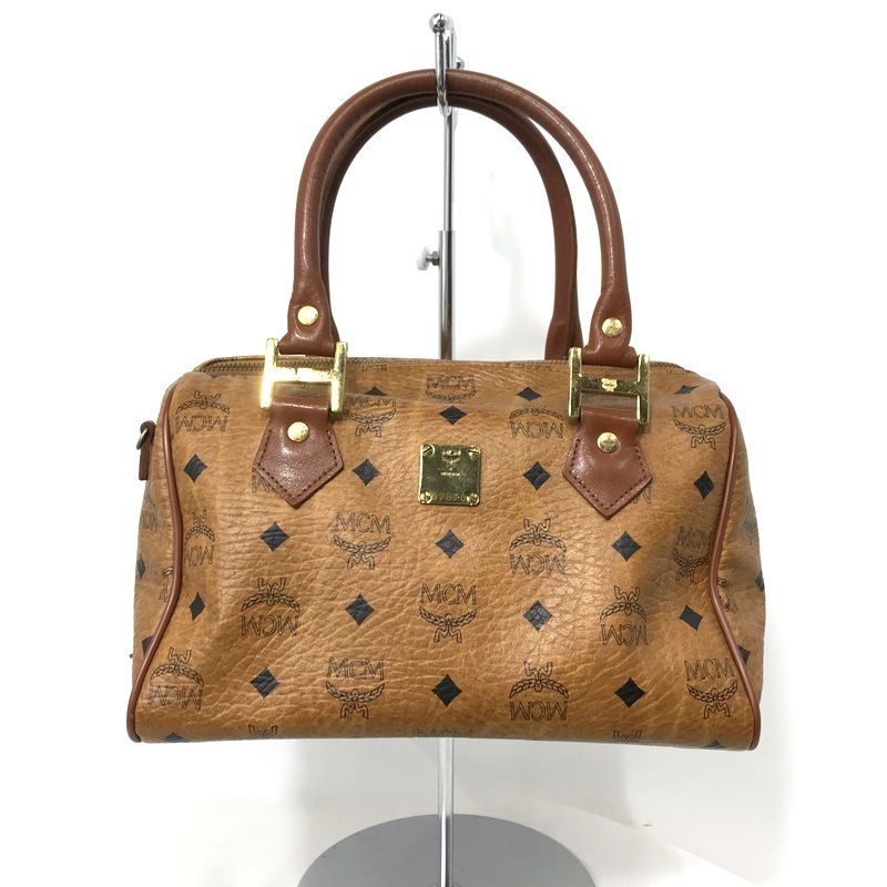 MCM エムシーエム ミニボストンバッグ ブラウン 総柄 ヴィセトス PVC
