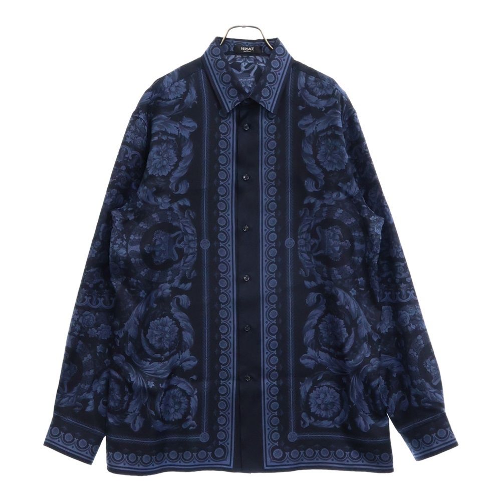 VERSACE (ヴェルサーチ) バロッコ シルク 長袖シャツ ネイビー 1012141