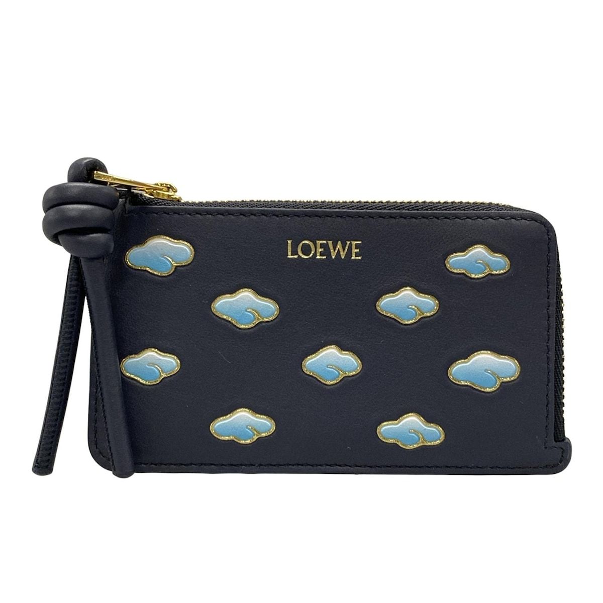 LOEWE ロエベ コインケース - ダークネイビー×ライトブルー×ゴールド スナフジタ|雲|カードホルダー付き レザー