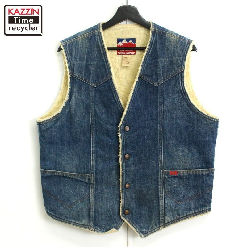 70s USA製 vintage ビッグスミス BIGSMITH 裏地ボア デニムベスト メンズ 表記Lサイズ