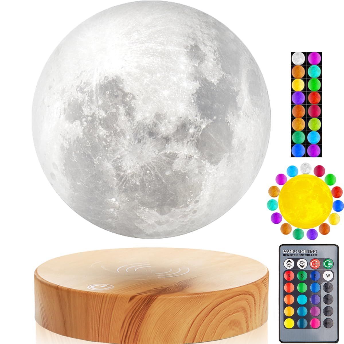 新着商品 vgazer浮遊Moon Lamp with木製Base and 3d印刷技術Floatingとスピンin mid-air自由にのユニークなギフト 部屋の装飾 ナイトライト Officeデスクおもちゃ ホワイト
