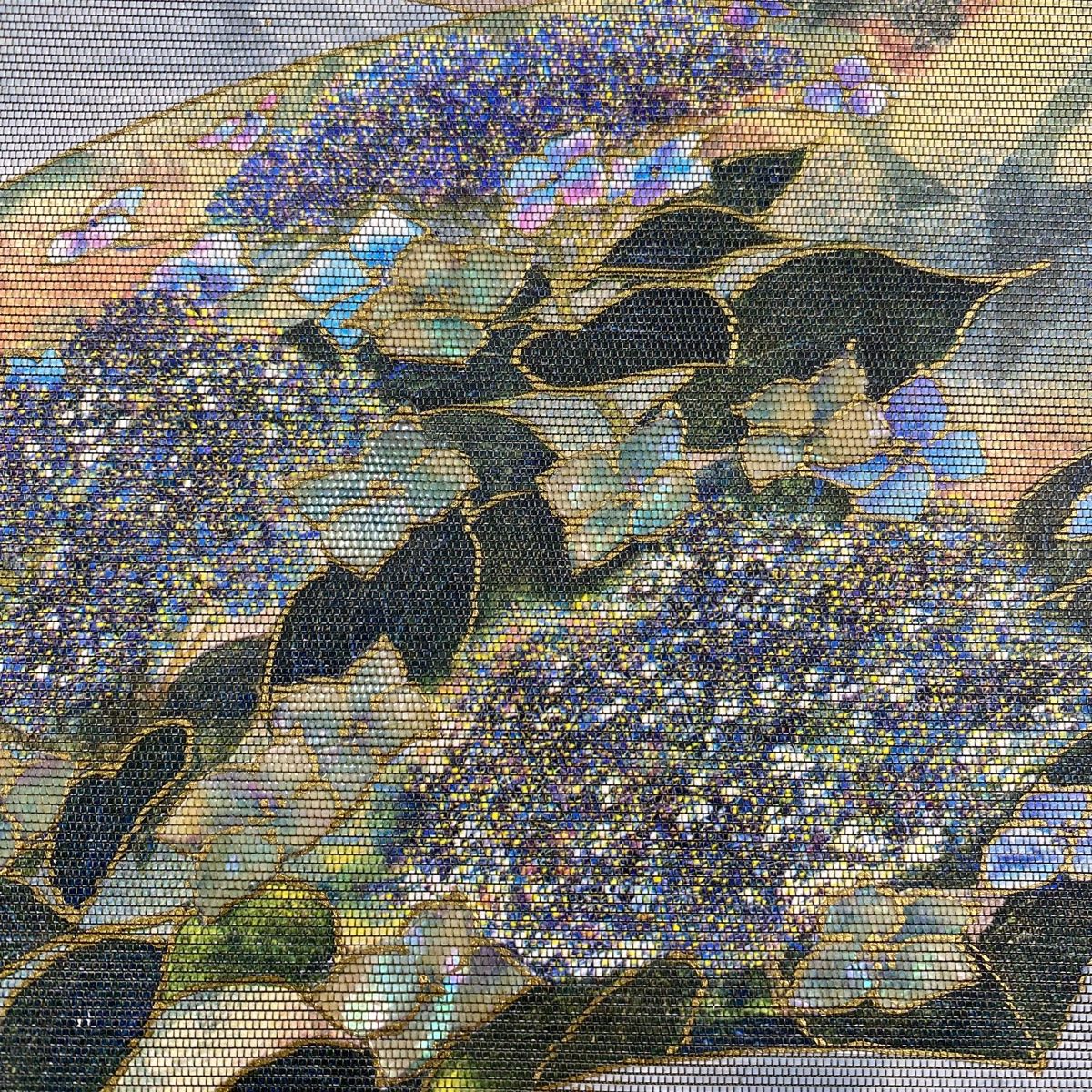 袋帯 秀品 草花 流水 箔 螺鈿箔 金色 お太鼓柄 正絹 中古