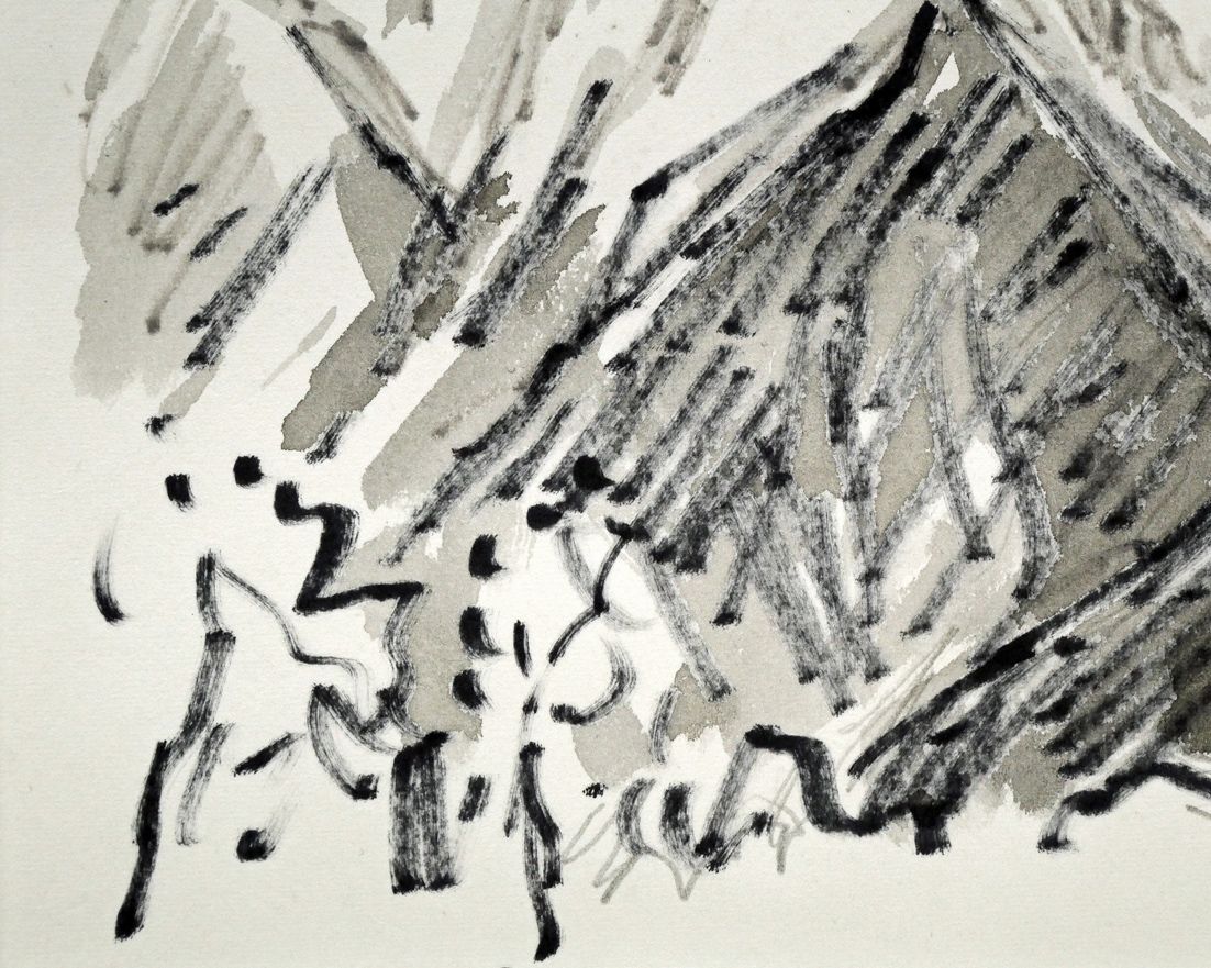 坂本 直行「頭殿山より大朝日岳」水彩画（16.5×24cm） 六花亭
