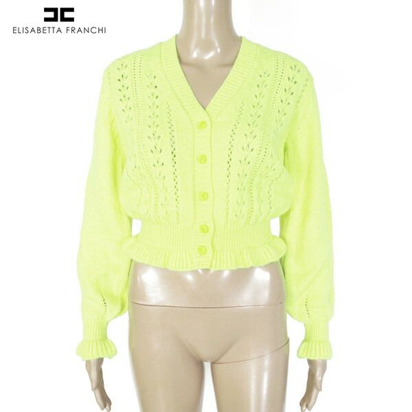 80%OFF エリザベッタフランキ ELISABETTA FRANCHI ニット 40 EKN738 Mサイズ イエロー レディース カーディガン 長袖ニット ネオンカラー イタリア製