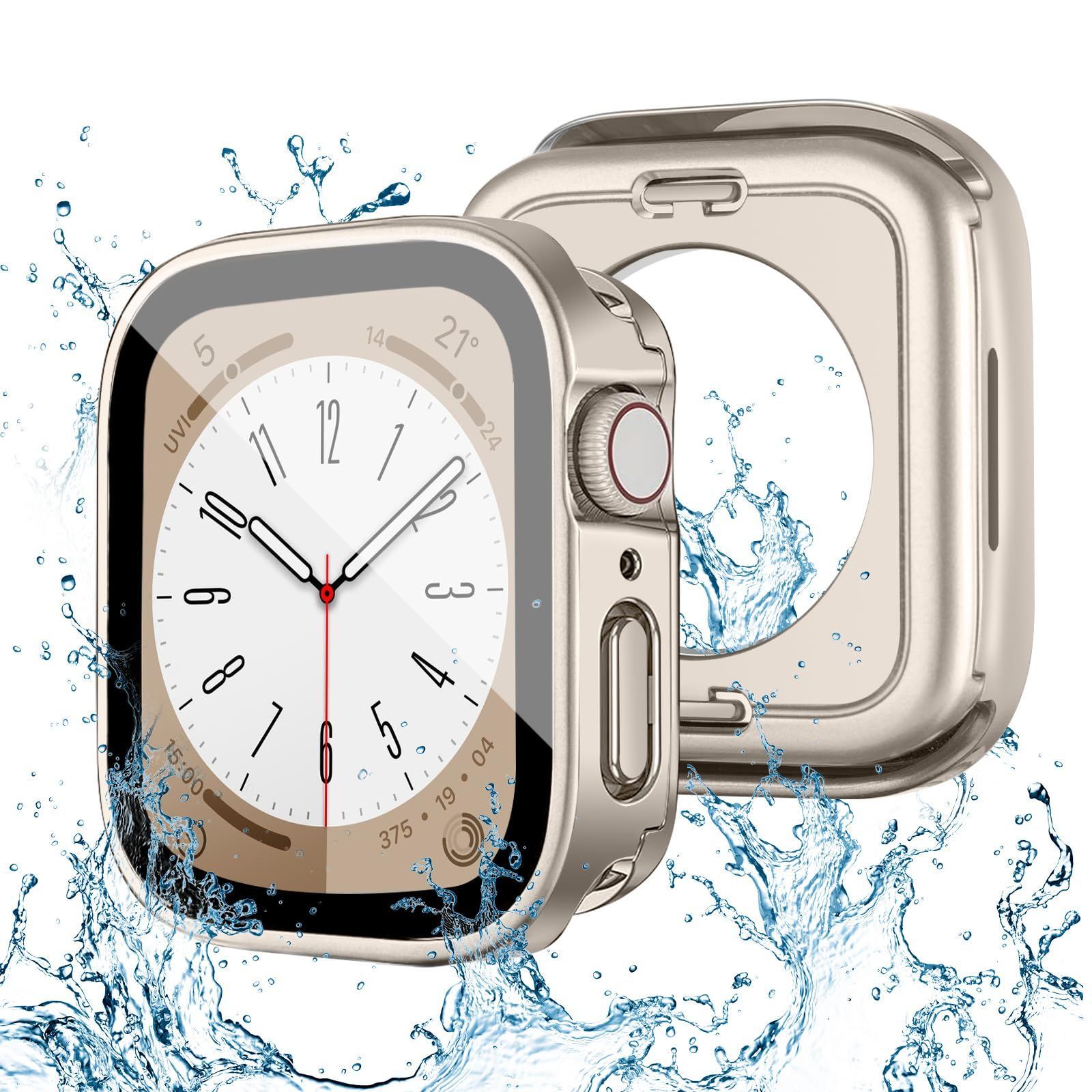 【2 in 1防水設計】POLINK 対応 アップルウォッチ カバー Series 9/8/7/SE/6/5/4 45mm PC素材 強化ガラス 対応 Apple Watch カバー防水 一体型 新デザイン 3D直角エッジ超薄型 高耐久 耐衝撃 高透過率 指紋