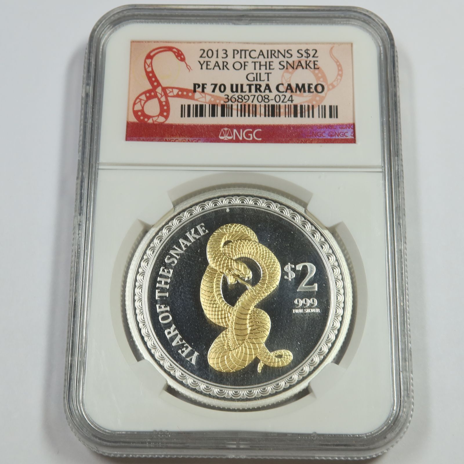 2013 NGC PF70 UCAM - PITCAIRNS - Silver 1oz Year of the Snake $2 Coin