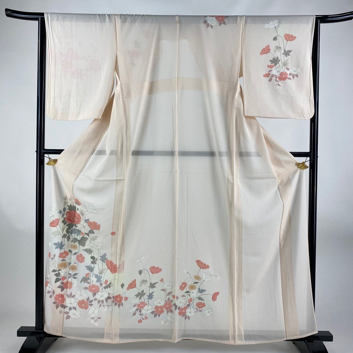 訪問着 身丈165cm 裄丈66cm M 薄物 絽 やまと いつか 草花 薄オレンジ 正絹