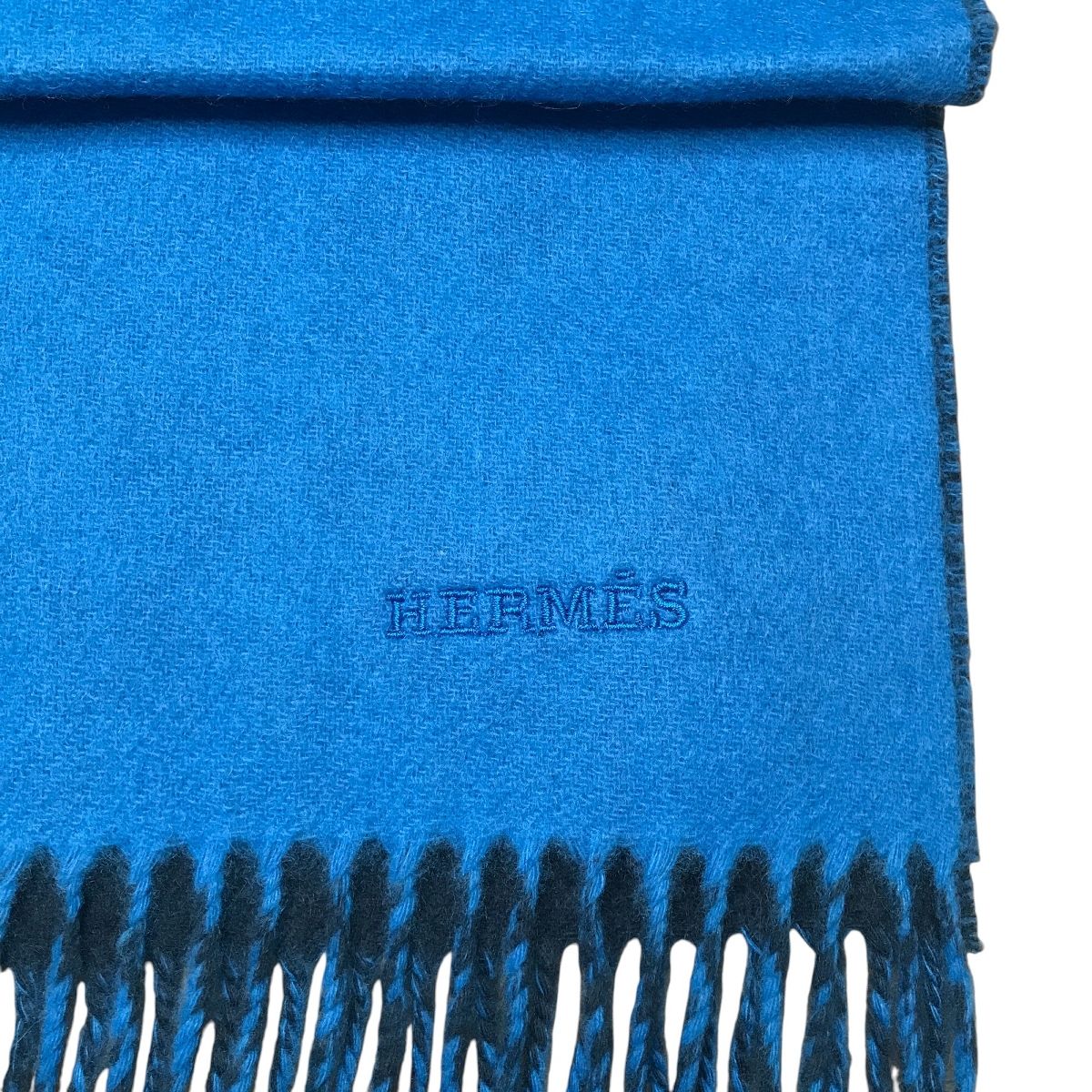 エルメス HERMES カシミヤ Cashmere マフラー ブルー 箱 レディース ストール 膝掛け 程度良好 T10423127