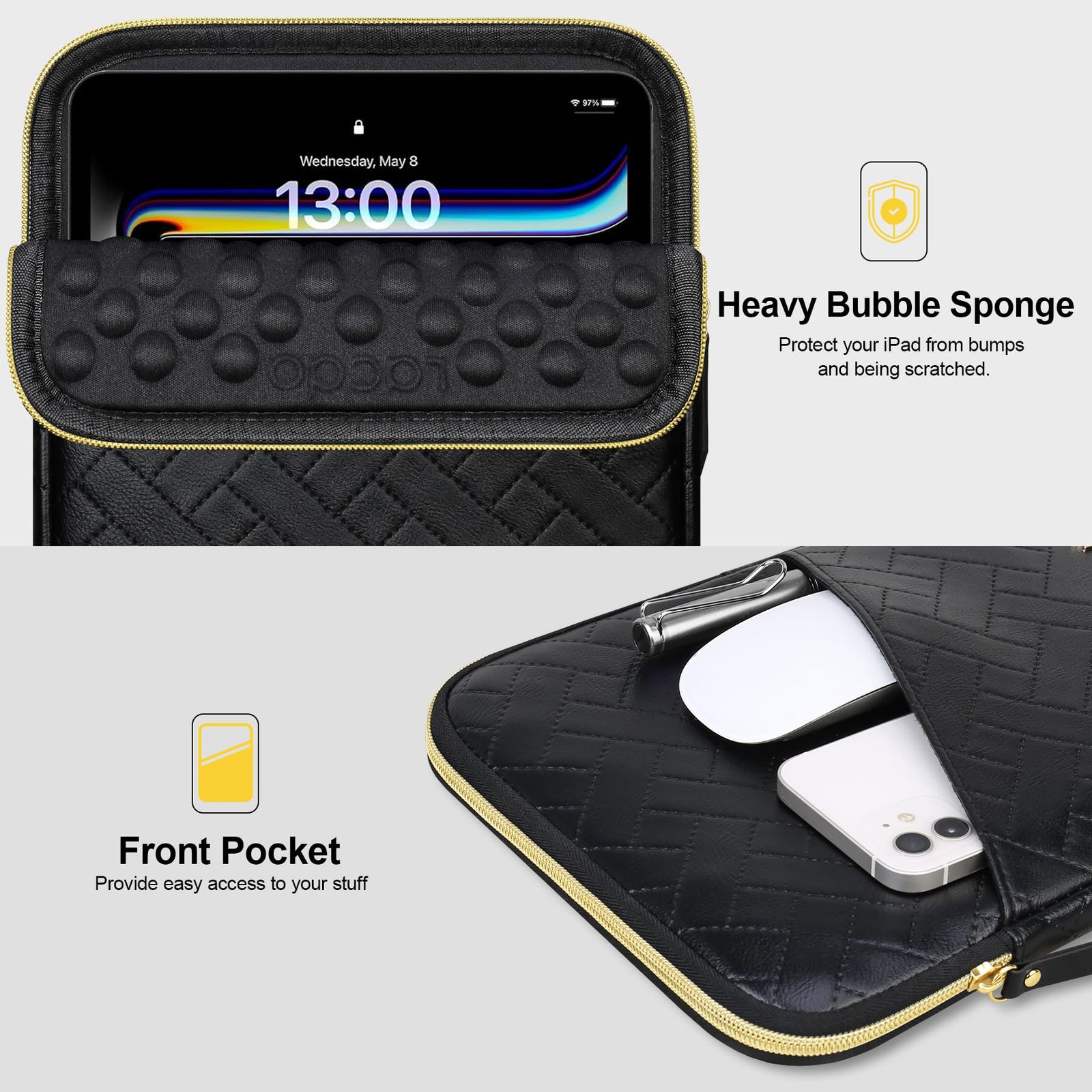 SITHON ポートフォリオスリーブケース 2021 11 iPad Pro/10.9 iPad Air 4/New iPad 10.2/10.5 i Comfyable タブレットスリーブ 13インチ iPad Pro M4 ⁄ 12.9インチ