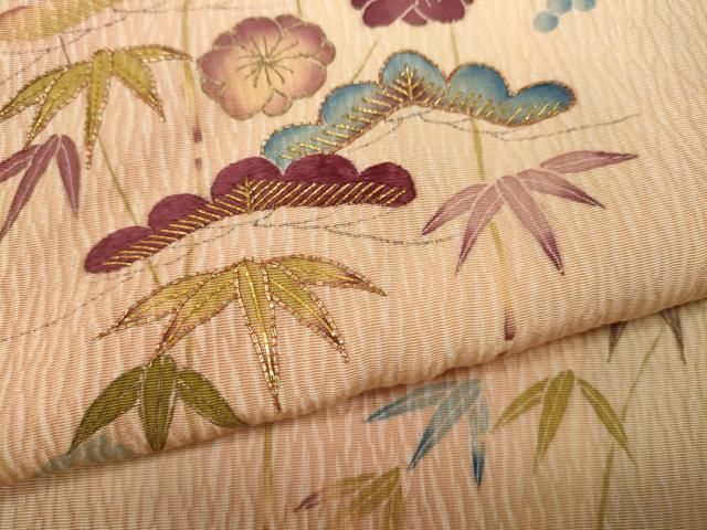 平和屋着物○訪問着 駒刺繍 絞り 松竹梅 金彩 正絹 逸品 CAAY4903ut