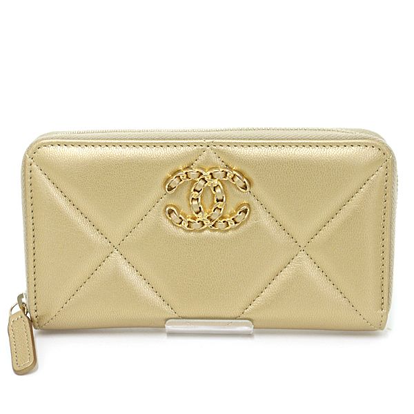 シャネル CHANEL 19 スモール ジップ ウォレット ラムスキン ゴールド 30番台 キルティング ココマーク