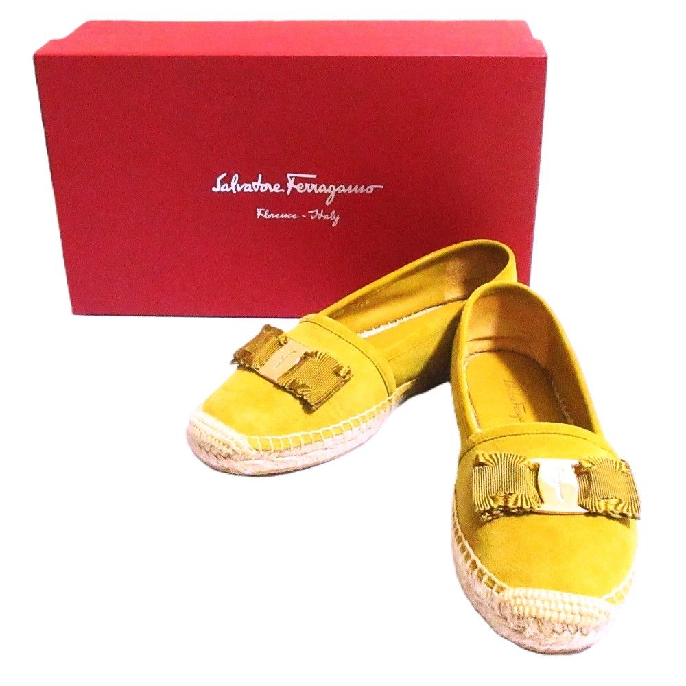 Salvatore Ferragamo サルヴァトーレフェラガモ ELODIE ヴァラ エスパドリーユ フラットシューズ サイズ5.5 約23cm マスタード レディース 古着
