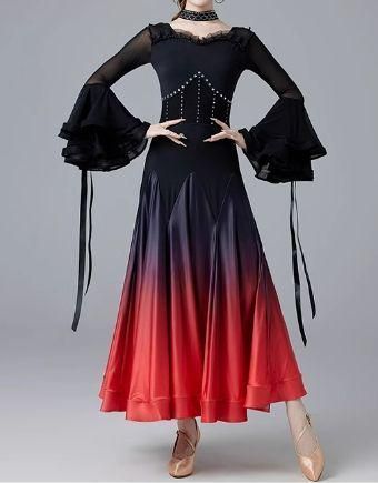 社交ダンスドレス ラテンドレス レースフレア袖 デモ用 ルンバ