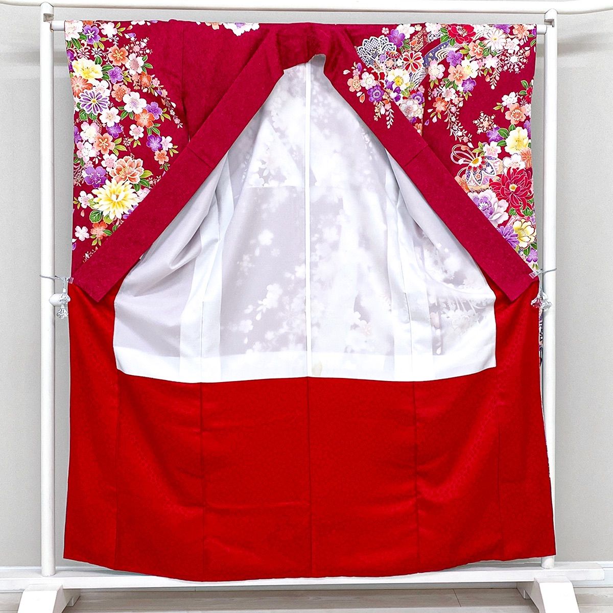 futx144 正絹 豪華 振袖 美品 赤色 ガード加工 牡丹柄 7号 - メルカリ