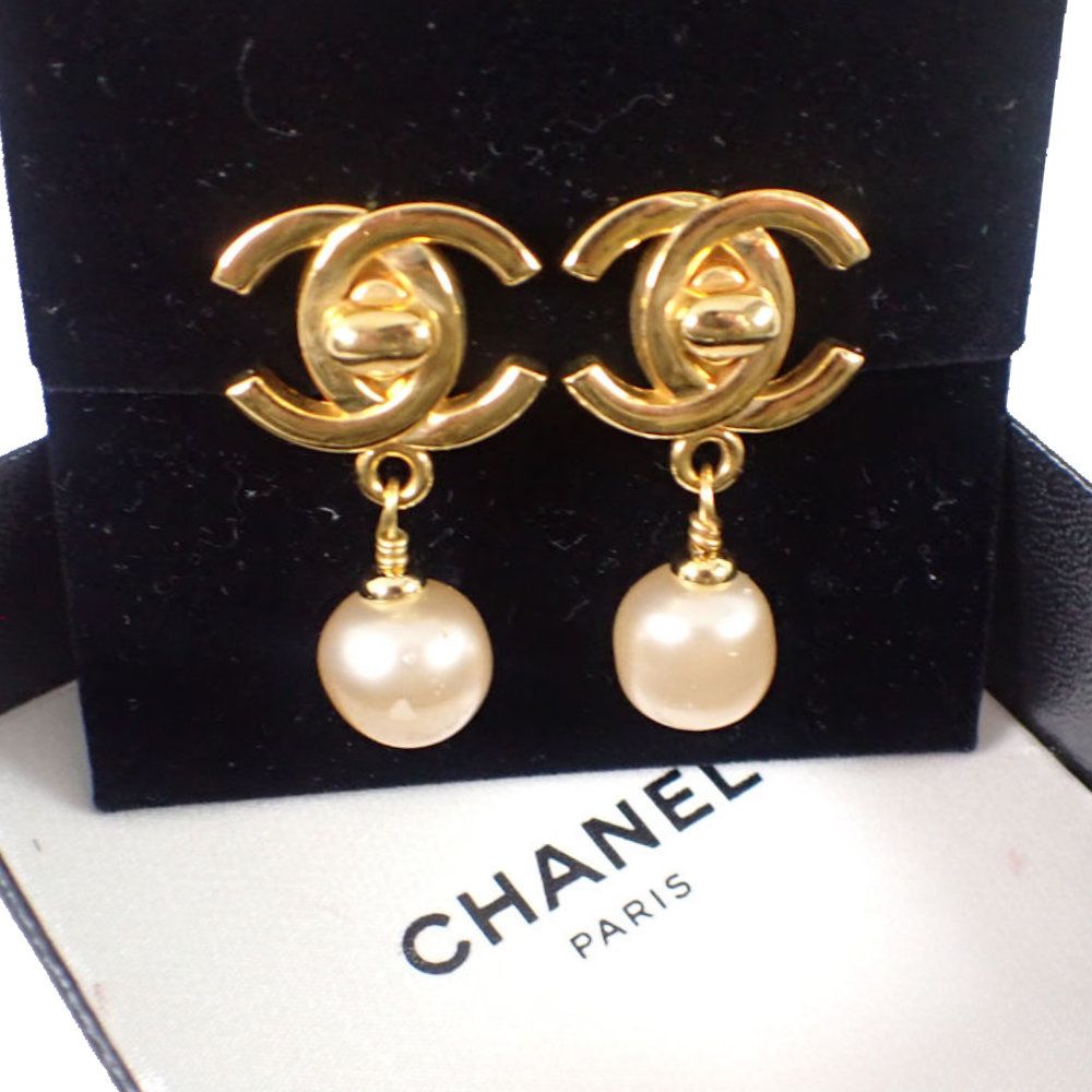CHANEL|シャネル|フェイクパールイヤリング|金色金具|箱有|g512-33
