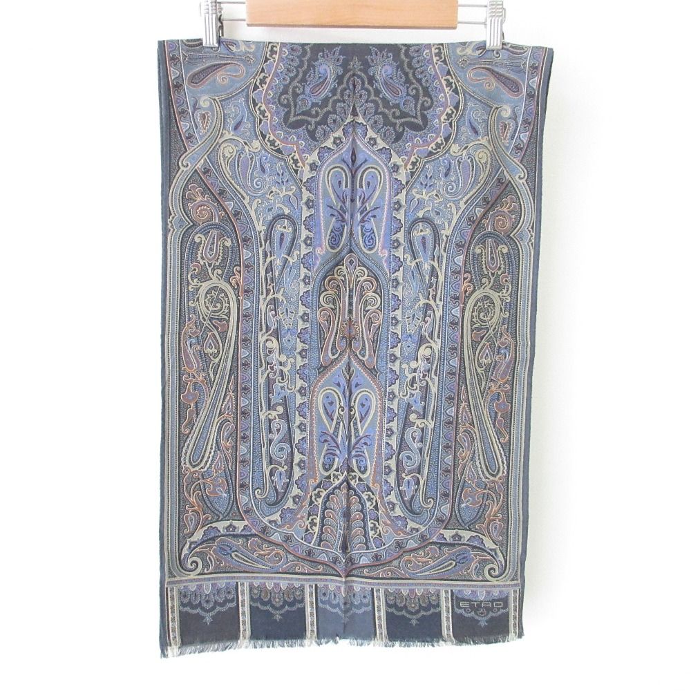 ETRO ペイズリー柄ウールシルクマフラー 美品 ETRO エトロ ペイズリー柄 ウール×シルク フリンジ