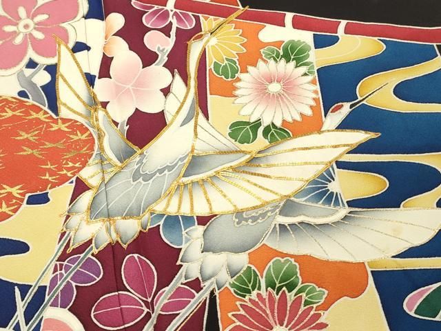平和屋着物○豪華色留袖 駒刺繍 飛鶴動物渡り橋浜松花文 金彩 正絹