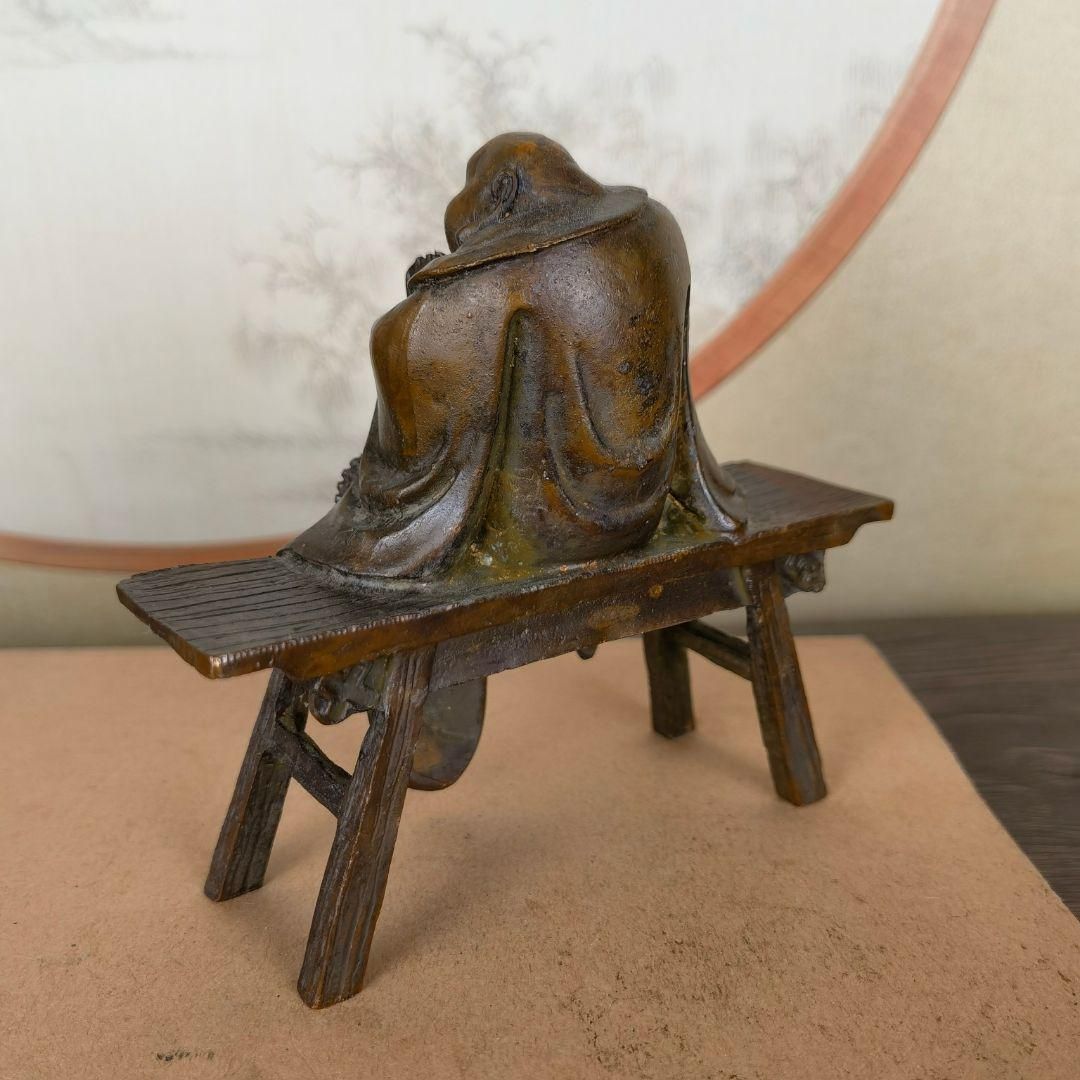 仏教美術 中国 楽山大仏弥勒仏 禅意 茶台 鎮紙 景観 鎮宅 装飾品 工芸品置物 仏教美術 仏像 ベンチ仏弥勒仏 大腹弥勒仏 自在仏 銅製品 工芸品
