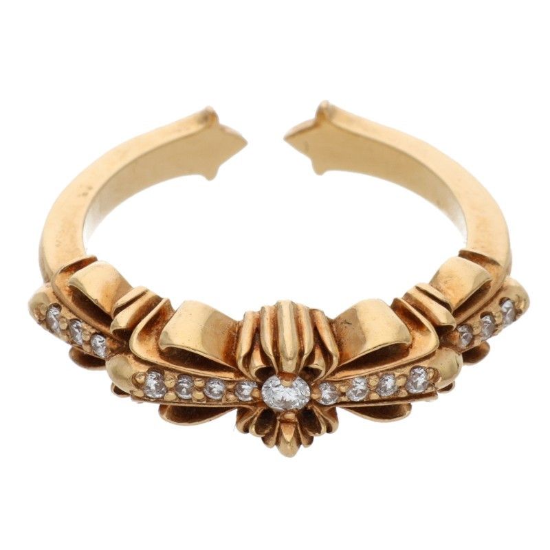 CHROME HEARTS クロムハーツ 22K BABYCLSC P D ベイビークラシックフローラルクロス PAVEダイヤ ゴールドリング 17号 CHROME HEARTS クロムハーツ（原本有） 22K BABYCLSC P D ベイビー