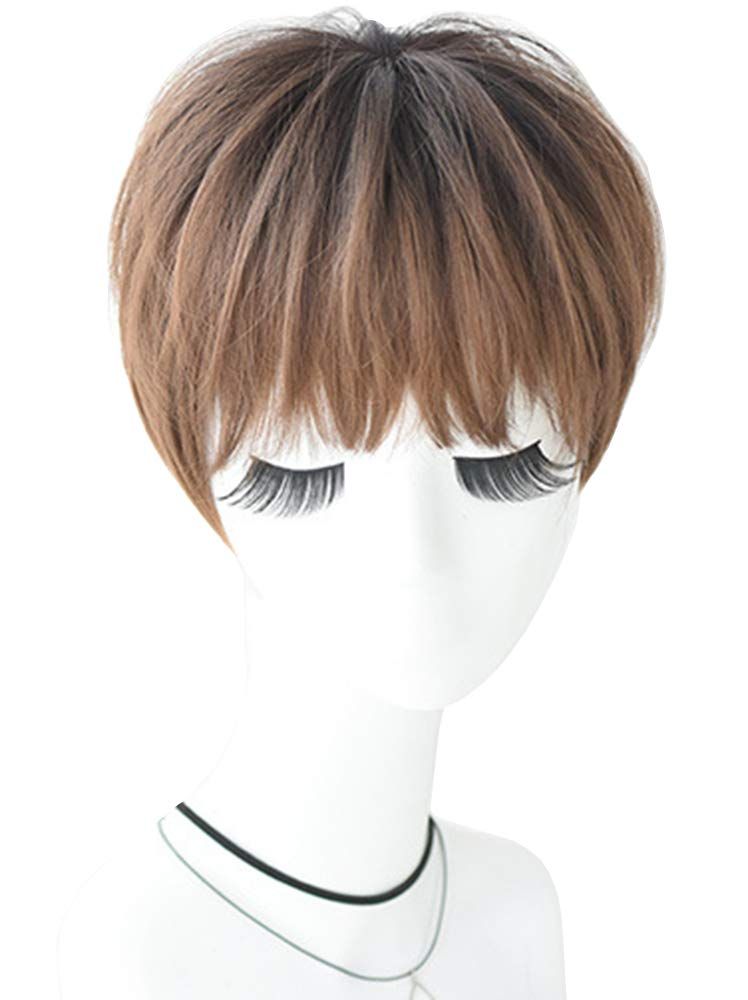 【人気商品】ヘアアレンジ グラデーション 襟足 ボリューム 前髪 カール ショート ストレート つむじ ショート 耐熱 自然 ハンサム ボリューム 抜け感 フルウィッグ (スウィートブラウンプ