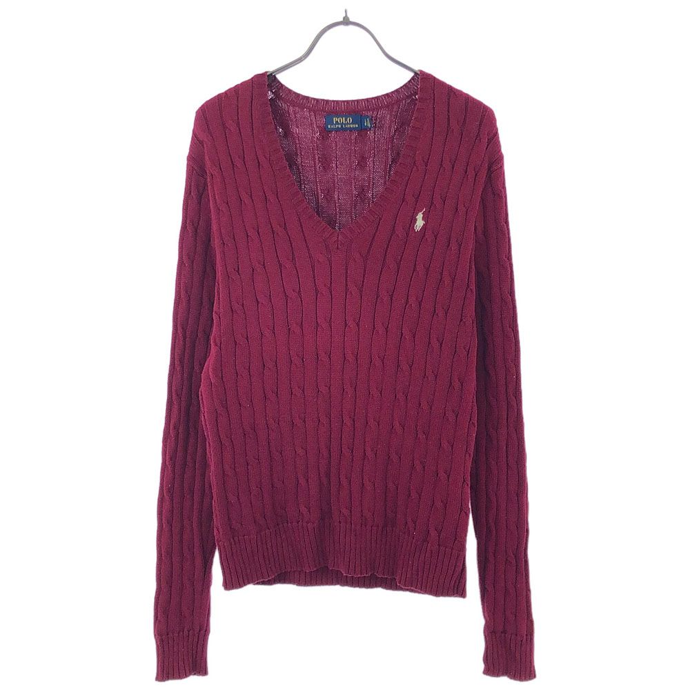 ポロラルフローレン ロゴ刺繍 長袖 Vネック コットン ニット LG