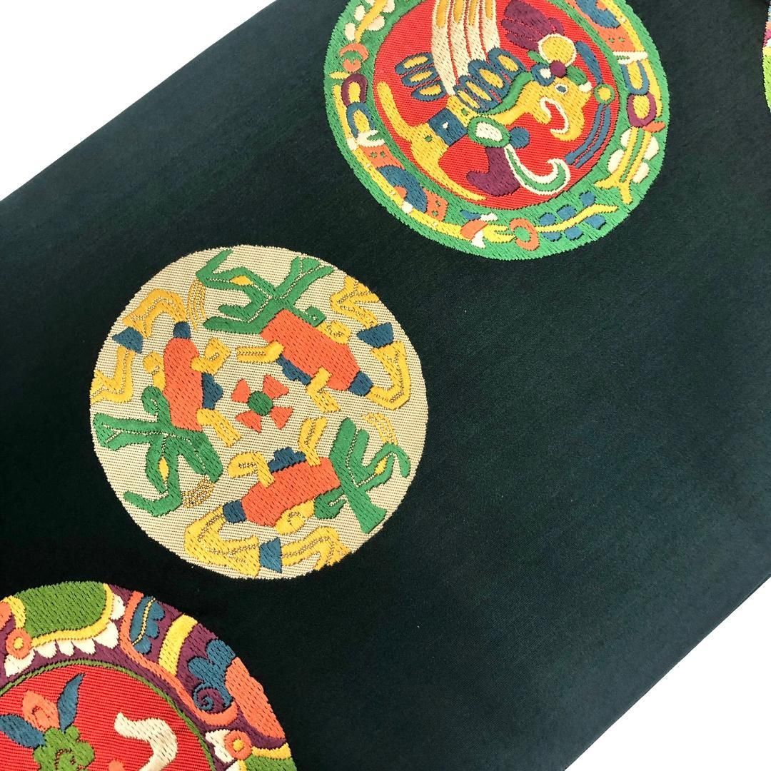 袋帯 丸に抽象動物模様 海松藍色 O-5346 - メルカリ 