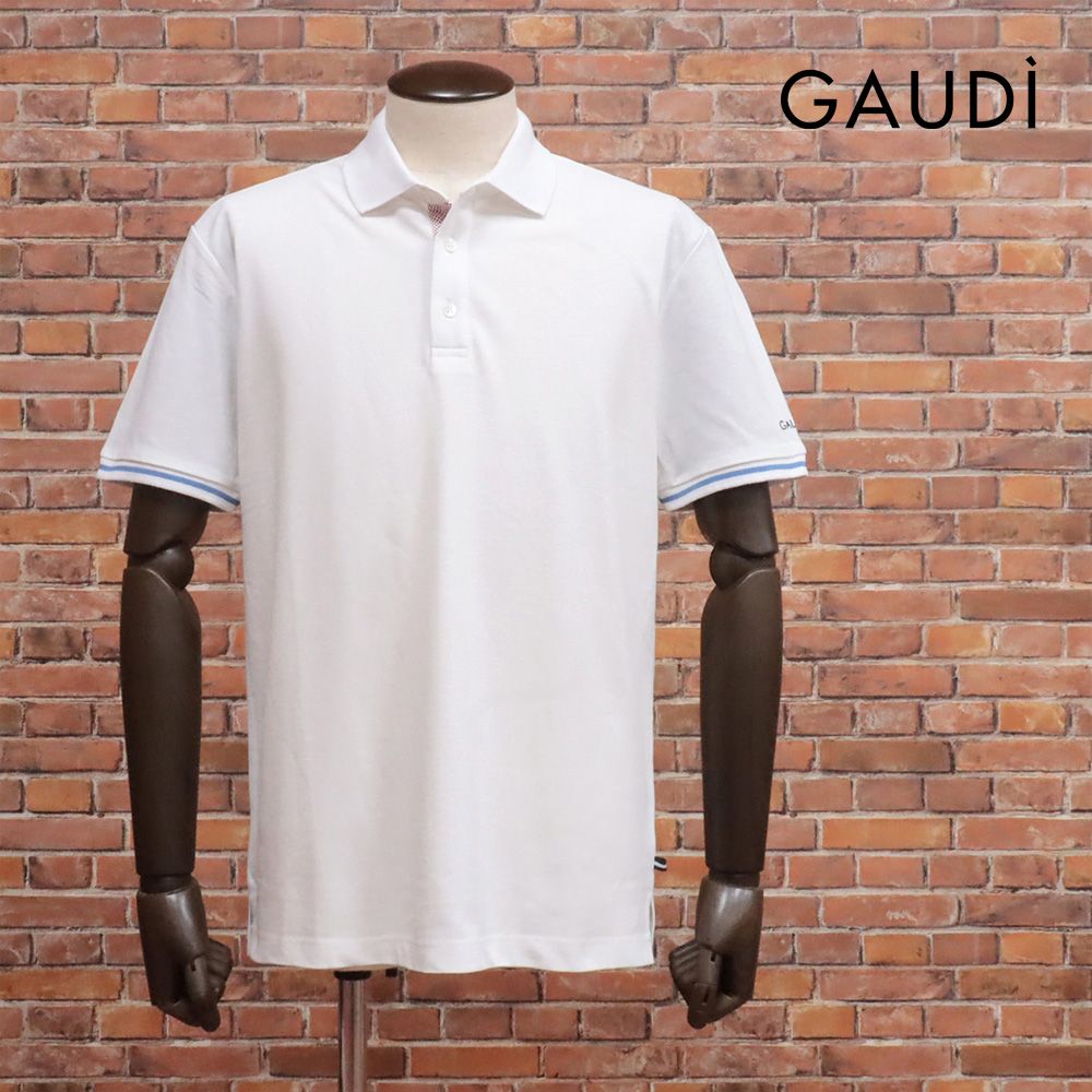 ✿ 25春夏|GAUDI|Lサイズ|半袖ポロシャツ C511GU64084 カノコ快適 襟ロゴ刺繍 ゴルフ スポーティー 今期 |白|ホワイト|kf215|